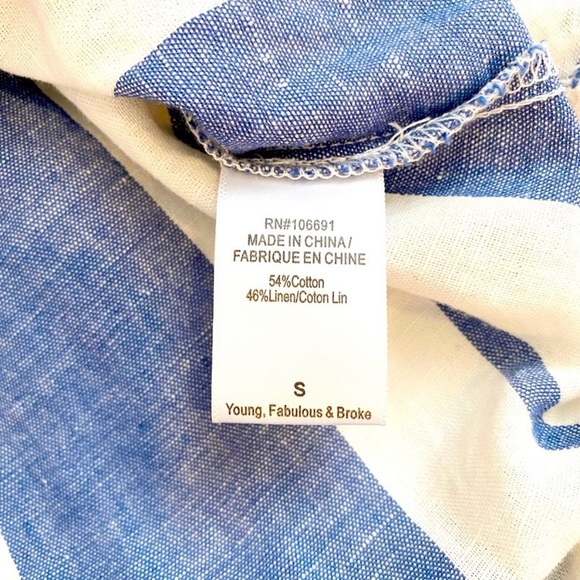 Young Fabulous & Broke Blue & White Stripe Off The Shoulder Globe Top, Size SM - Picture 11 of 12